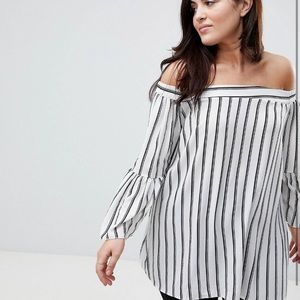 ASOS stripe print Bardot blouse with bell sleeves black and white